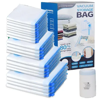 Produktbild von 20-teiliges Vakuumbeutel Set für Kleidung & Bettwäsche – Luftdichte Aufbewahrungstaschen aus PA+PE, extra dick, mit Sichtventil & Gleitverschluss
