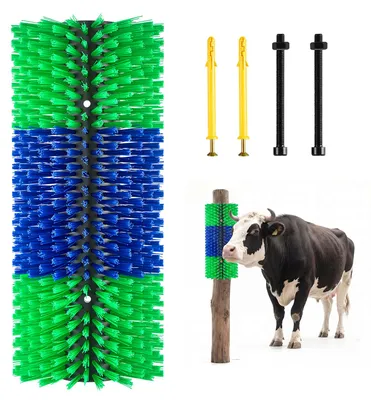 Produktbild von VEVOR Kratzbürste 43x19 cm, Viehbürste 1 Stk. inkl. 4 Schrauben, Rinderkratzer zur Linderung von Rückenjucken, Massage-& Pflege-Kratzwerkzeug für Pferde, Rinder, Schafe & Schweine, Grün & Blau