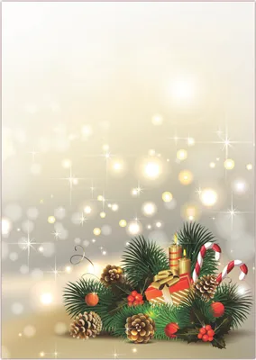 Produktbild von Motiv Briefpapier (Weihnachten-5054, DIN A4, 100 Blatt). Einseitig bedrucktes Briefpapier,  beschreibbar, für alle Drucker/Kopierer geeignet, Motivpapier mit Weihnachtsgesteck, Kerzen, Geschenk, Tannenzweige Tannenzapfen Misteln Kugeln Zuckerstangen goldene Sterne