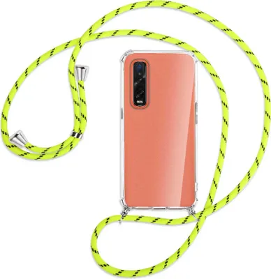 Produktbild von Handykette Backcover-Schutzhülle mit Band (Metall silberfarben) für Oppo Find X2 Pro - neongelb