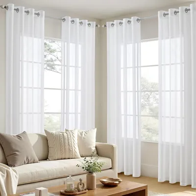 Immagine prodotto di Omgoods - Set di 4 tende trasparenti in voile, 140 x 235 cm - Ideali per soggiorno e camera da letto