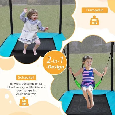 Immagine prodotto di Trampolino per bambini 2 in 1 con altalena, rete di sicurezza e copertura del bordo blu + nero