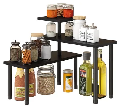 Immagine prodotto di Scaffale angolare a 3 ripiani - Scaffale da cucina nero, regolabile