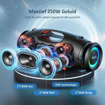 Zdjęcie produktu dla Przenośny głośnik Bluetooth Zealot o mocy 250W z podświetleniem LED, stereo i bezprzewodową łącznością Bluetooth