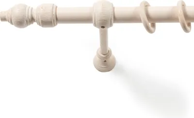 Produktbild von SN Deco - Stilgarnitur Gardinenstange Vorhangstange Filigrano, Holz, 28 mm, 1-Lauf, Komplettset mit Ringen, Farbe Antikweiß, 240 cm (2x120 cm)