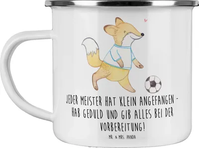 Produktbild von Mr. & Mrs. Panda Emaille Tasse Wettkampfvorbereitung meistern - Weiß - Geschenk, Fitness, Geduld, Haferl, Motivation, Teetasse, Trost, Sport, Herausforderung, Zuversicht