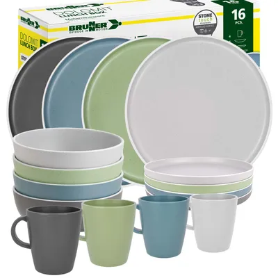 Produktbild von BRUNNER Camping Geschirr Set 4 Personen | Anti-Slip | Lunchbox DOLOMIT, 16-tlg.