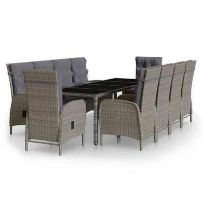 Produktbild von 11-tlg. Garten-Essgruppe Poly Rattan Grau