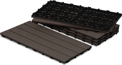 Zdjęcie produktu dla Płytki tarasowe Jayseuw 60 x 30 cm z kompozytu WPC, 5 m²  Płytki balkonowe typu „click”, ciemnobrązowe, 30 sztuk