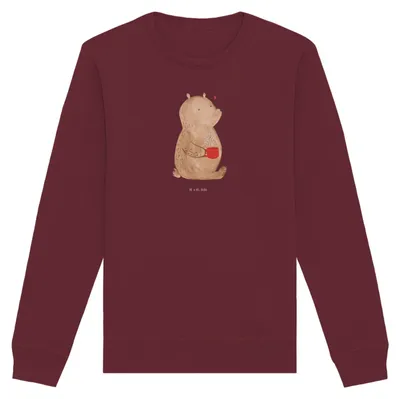 Produktbild von Mr. & Mrs. Panda Bio Baumwoll Pullover Bär Morgenkaffee Größe L - Burgundy - Geschenk, Sweatshirt, Valentinstag, Sweater, für Freundin, Partner, Hochzeitstag, Pulli