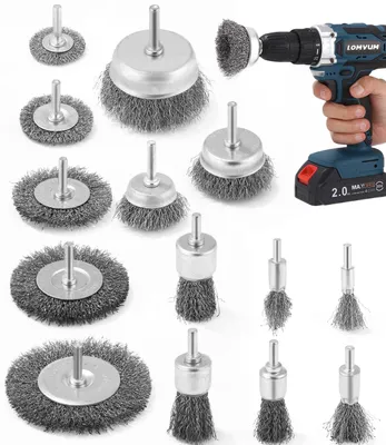 Produktbild von Drahtbürsten-Set für Bohrmaschine, 14-teilig, Stahldraht