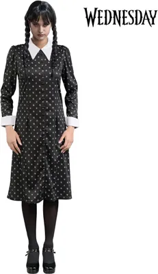 Wednesday Kostüm Halloween Kleid schwarz mit weißen Punkten für Damen Gr. XS-L Lizenz-Kostüm Fasching Karneval Mottoparty Gruppenkostüm Familienkostüm