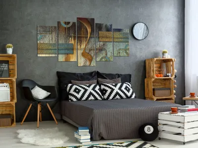 Produktbild von Akustikbild Abstrakt 200x100 cm Bilder Akustikschaum Hochleistungsschallabsorber Schallschutz Leinwand 5 tlg Wandbild Raumakustik Schalldämmung a-A-0266-b-n