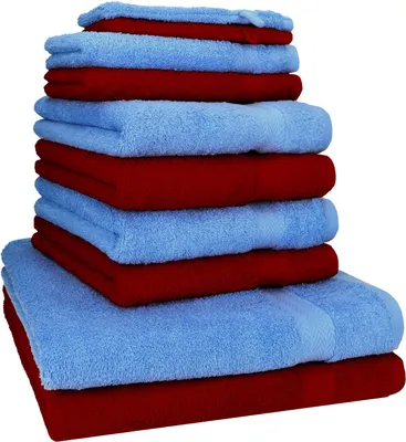 Produktbild von Betz 10-tlg. Handtuch-Set PREMIUM 2 Duschtücher 4 Handtücher 2 Gästetücher 2 Waschhandschuhe Farbe: dunkel rot & hell blau