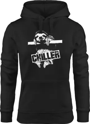 Produktbild von Kapuzen-Pullover Damen Faultier Chiller Sloth Hoodie Moonworks® schwarz S