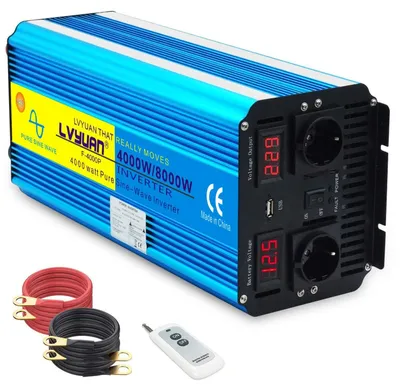 Obrázek produktu pro Měnič napětí 12V na 230V, 4000W, čistá sinusoida – s 2 zásuvkami – modrý