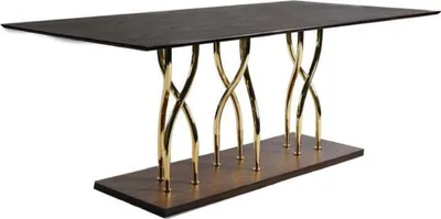 Immagine prodotto di Tavolo da pranzo Casa Padrino marrone scuro/oro 200 x 100 x h. 78 cm - Tavolo da cucina rettangolare in legno massiccio con gambe in metallo - Mobili da sala da pranzo - Mobili da cucina - Mobili - Arredi