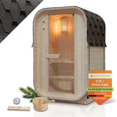 Produktbild von Artsauna Fasssauna Nolvik S, mit 3,6 kW Ofen & Zubehör für Garten, Cube Design
