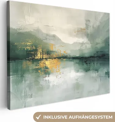 Obrázok produktu pre MuchoWow® - Plátno - Zelené - Moderné - Abstraktné - Zlaté, fototapeta, nástenné dekorácie obrazy obývacia izba, 120x90cm