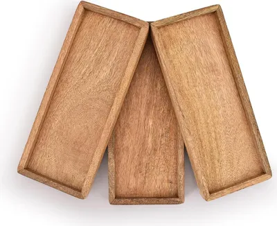 Immagine prodotto di Piatto da portata in legno di mango con bordo rialzato - set di 3 per presentare frutta, snack, antipasti, sushi, piatti, decorativi
