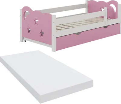 Produktbild von Vitalispa Kinderbett Jessica, 70x140 cm mit Schublade und Matratze, Rosa/Weiß