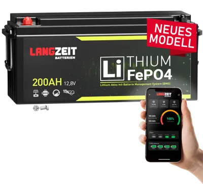 Produktbild von LANGZEIT LiFePO4 200Ah 12V Bluetooth Lithium Batterie Wohnmobil Batterie Solarbatterie Bootsbatterie