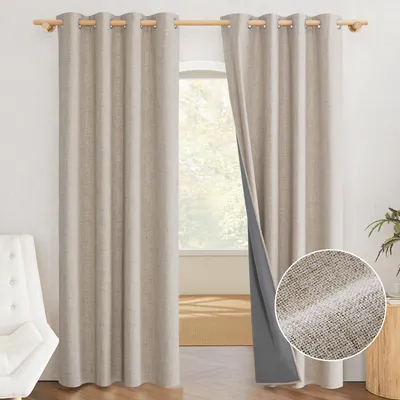 Verdunkelungsvorhänge 2er-Set 132x220 cm Leinenoptik Natur