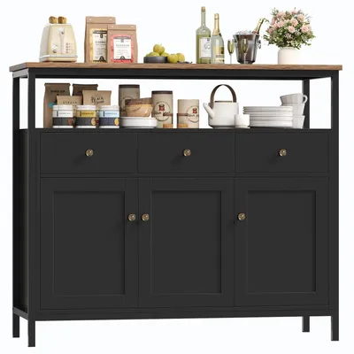 Immagine prodotto di Mobiletto contenitore per cucina con 3 cassetti e 3 ante, colore nero, dimensioni 108x38x98,5 cm