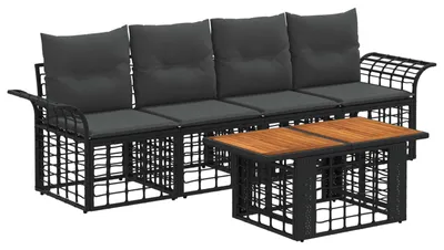 Produktbild von vidaXL Gartensofa-set 5 stk. Schwarz und Dunkelgrau Poly-Rattan