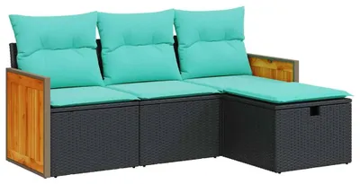 Obrázok produktu pre vidaXL 4-dielna záhradná sedacia súprava s vankúšmi Black Poly Rattan