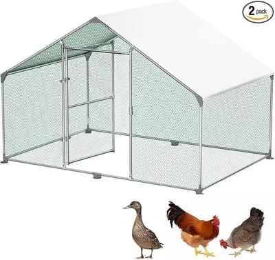 Image de Enclos de parcours pour poules, poulailler de 3x2x2 mètres. Comprend : clôture extérieure, toit ombragé en PE traité, structure en acier galvanisé.  pour les poules, les volailles, les cages à oiseaux, les petits animaux. Couleur : argent