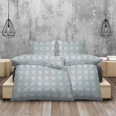 Produktbild von Casa Colori Renforcé Bettwäsche 4tlg. Blätter-Design | 135x200 cm | Jeansblau-Taupe-Weiß | Baumwoll-Polyester-Mix