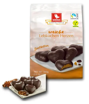 Obrázek produktu pro Bílá měkká perníková srdce v hořké čokoládě 300g