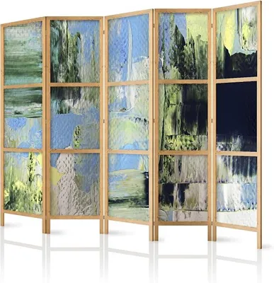 Imagen del producto de - Biombo divisor de ambientes de madera, 225x172 cm, de 5 paneles, de un solo lado, en estilo oriental