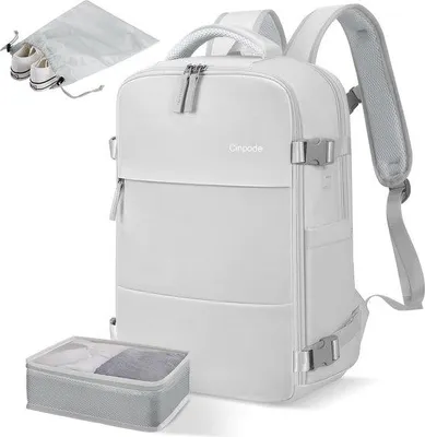 Produktbild von Famanu Reisrucksack für Damen - Handgepäck, 15,6 Zoll Laptop, wasserabweisend, grau
