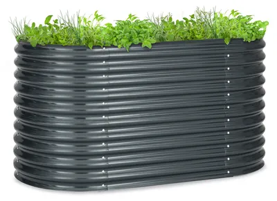 Produktbild von Blumfeldt Hochbeet, Großes Kräuterbeet Einfacher Aufbau, Hochbeet Garten & Balkon, Freistehendes Gemüsebeet für Blumen, Obst & Gemüse, Hochbeet aus Metall, Gartenbeet 160 x 80 x 80 cm, Hochbeet Grau