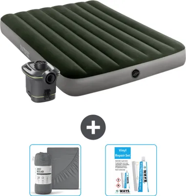 Produktbild von Intex Airbed - Doppelbett - 137 x 191 x 25 cm - Grün - Inklusive Pumpe - Spannbettuch en Reperaturset