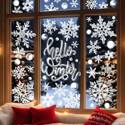 Image de Autocollants pour fenêtre, flocons de neige, Noël, lot de 4, grands, adhésifs, décorations d'hiver
