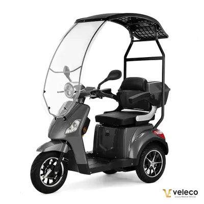 Produktbild von Veleco Draco Seniorenmobil - Dach mit Windschutzscheibe - 800W - Elektromobil - 3-Rad Mobilitätsroller - Fertig montiert - Alarm (Grau)