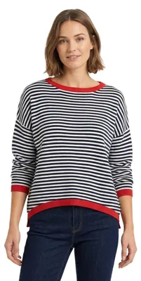 Productafbeelding van Dameslongsleeve met lange mouwen, gestreept, van katoen. Wit, zwart, maat XL