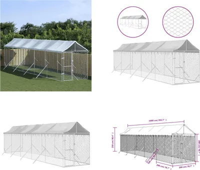 Image de vidaXL Chenil extérieur avec toit argenté 2x10x2,5 m acier galvanisé - niche pour chien extérieur - chenil extérieur - cage pour chien