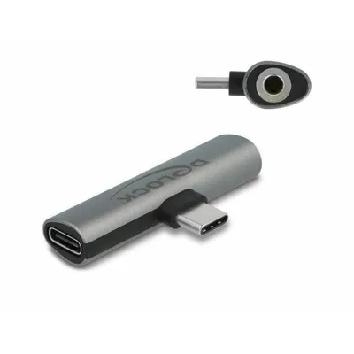 Produktbild von Delock Audio Adapter USB Type-C zu Klinkenbuchse und USB Type-C PD grau