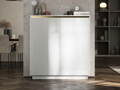 Produktbild von Kommode TV SELENE von Lindner Möbel – zweitürig – 110,8cm x 35cm x 118cm - Farbe: Weiß matt- Italienische Tiefmattfolie
