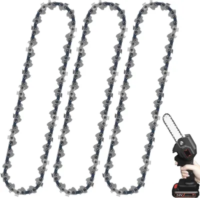 Image de Lot de 3 chaînes pour tronçonneuse, 6 pouces, 37 maillons de transmission, en acier trempé, pour mini-tronçonneuses
