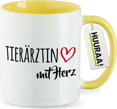 Produktbild von Huuraa Kaffeetasse Tierärztin mit Herz 330ml Gelb Keramik Kaffeebecher Geschenkidee