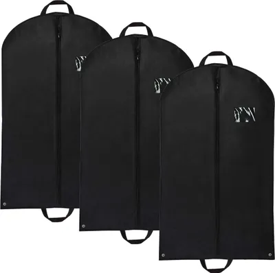Obrázok produktu pre 3x obal na odevy, obal na obleky, 120 cm, čierny, na obleky, šaty, kabáty, skladovanie a cestovanie, odolný proti moliam, skladací, prateľný [127]