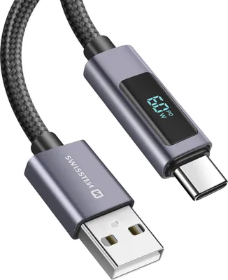 Image de Swissten, Câble de charge 3A USB vers USB-C 60W 1 m avec LED, noir