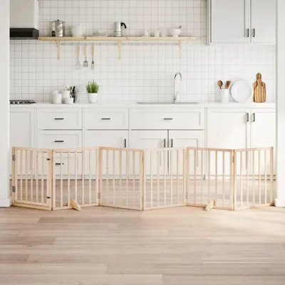 Produktbild von Faltbares Hundegitter mit Tür aus Pappelholz, 6 Paneele, 300 cm