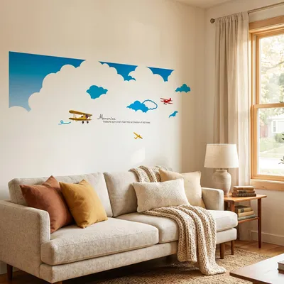 Image de Autocollants muraux, stickers muraux décoratifs, avions dans les nuages