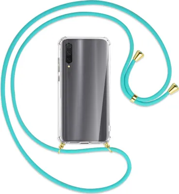 Produktbild von Handykette Backcover-Schutzhülle mit Band (Metall goldfarben) für Xiaomi Mi 9 Lite / CC9 - türkis